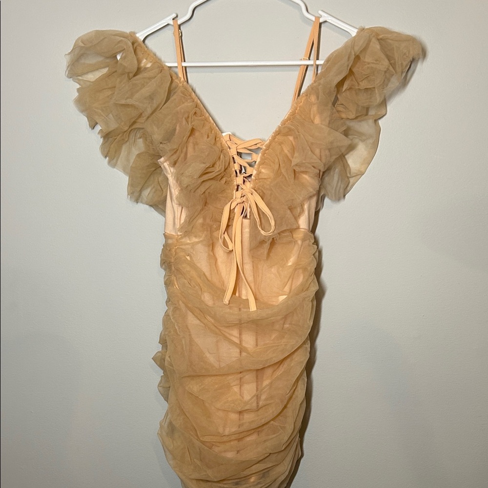 Elegant Ruffled Dress in Peach